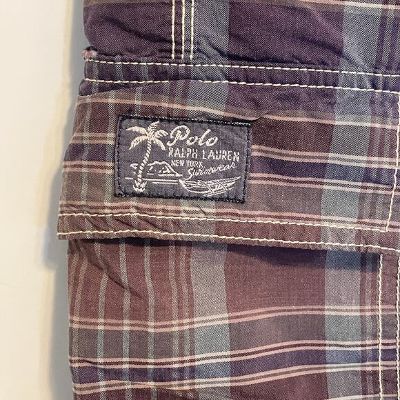 POLO by Ralph Lauren Plaid Swim Trunks Mens XXL Brown Board Shorts Beach Preppy - Picture 6 of 12